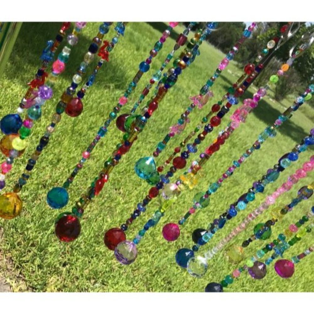 Beaded Suncatcher - Red Turquoise -Triangular Crystal Prism - Hanging Decor - Picture 16 of 16